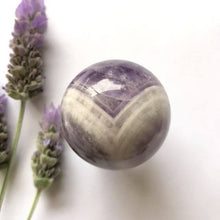 Load image into Gallery viewer, Medium Chevron Amethyst Sphere - Luna Lane Crystals