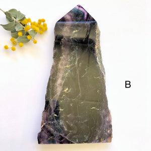 Rainbow Fluorite Slab With Polished Point - Luna Lane Crystals