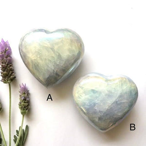 Aura Blue Calcite Hearts - Luna Lane Crystals